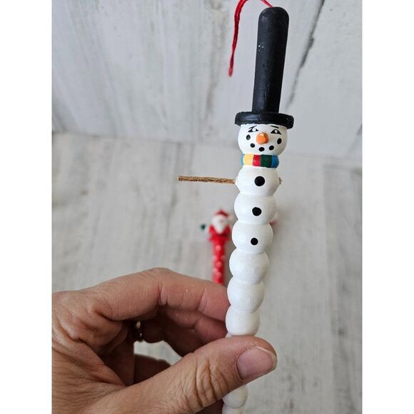 Vintage icicle pencil Santa snowman ornament set Xmas tree - Picture 8 of 11